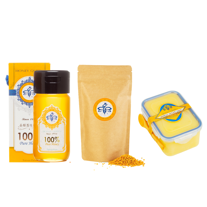 蜂蜜皇后Honey Queen - 【豪華養生組】晶韻荔枝花蜜700g+莊園黃金花粉-袋裝200g＋特級生鮮蜂王乳500g