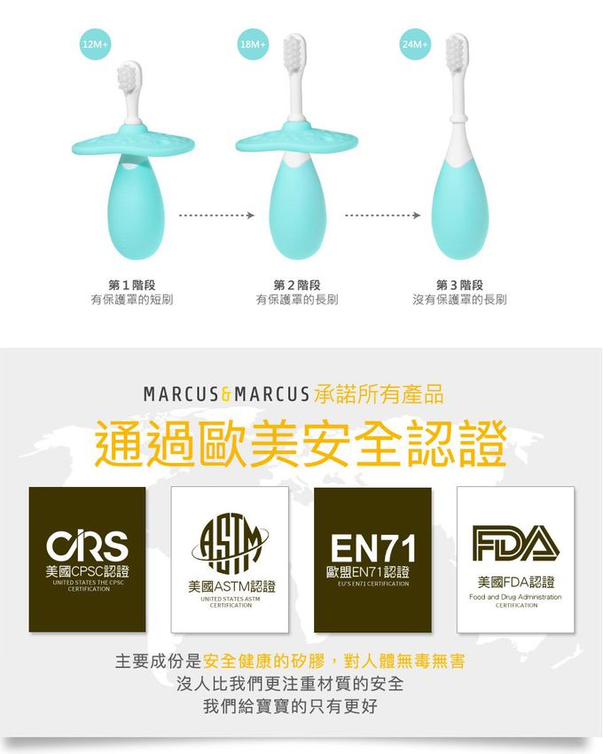 MARCUS＆MARCUS - 寶寶潔牙呵護無氟組(三階段牙刷+牙膏)-香蕉