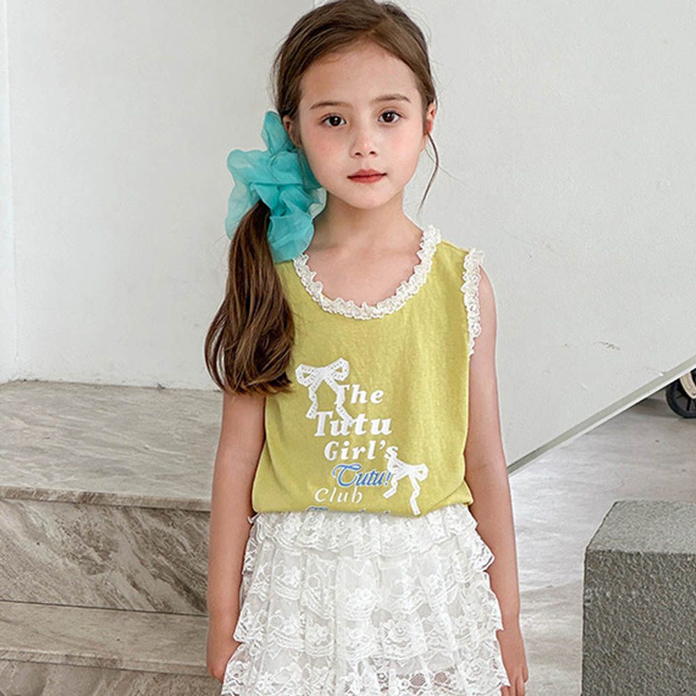 蕾絲花邊百搭彈性背心-蝴蝶結-黃綠