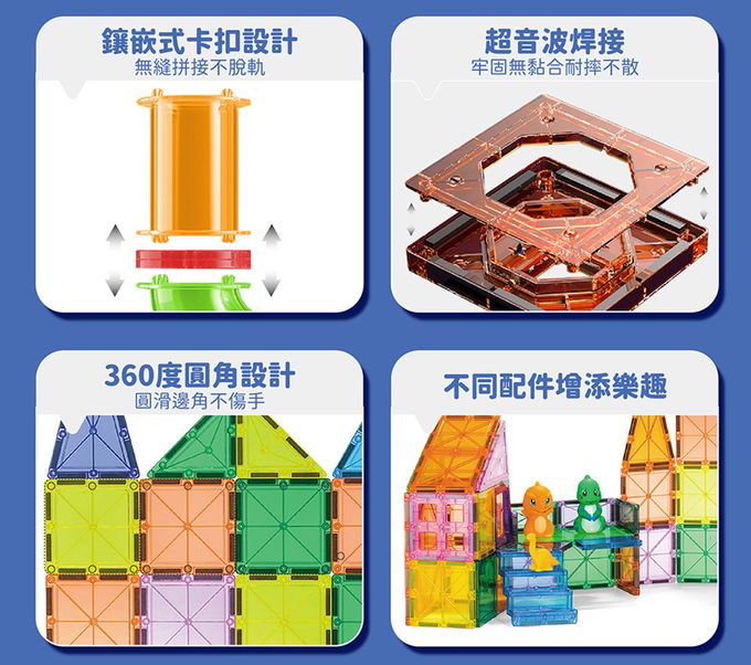Kikimmy - 超值基礎彩色透光益智磁力片積木-75pcs 進階小車版