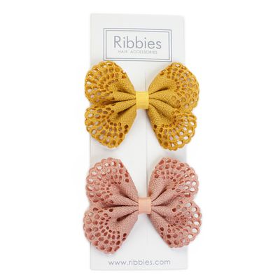 英國 Ribbies - 典雅洞洞蝴蝶結(黃/玫瑰粉)