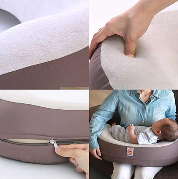 美國 ergobaby - 自然曲線哺乳枕/授乳枕-灰色-【獨家送】原廠枕套 ERGObaby自然曲線哺乳枕/授乳枕枕套 - 黃色旋渦