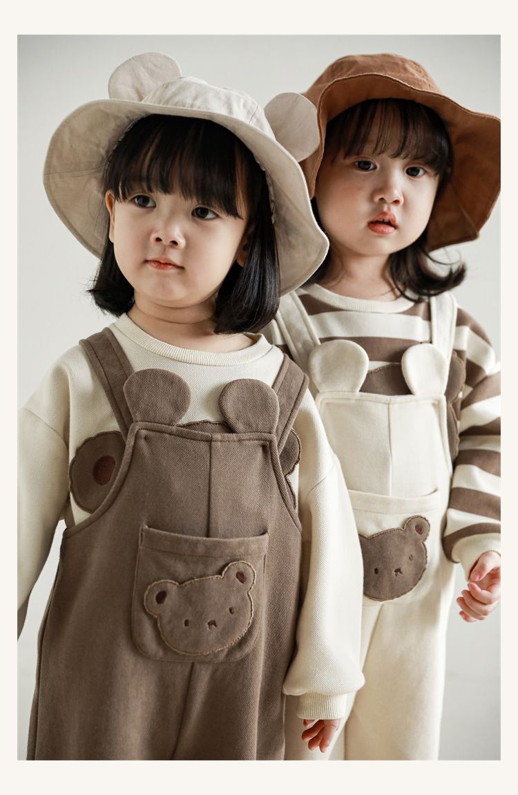 童趣造型吊帶長褲-熊熊小口袋-米白色