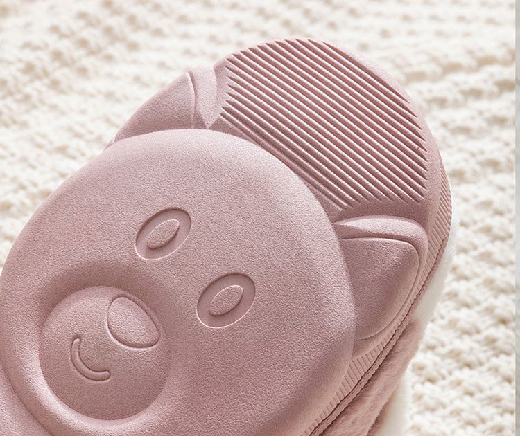 毛毛保暖室內拖鞋-大耳朵兔子-淡粉色