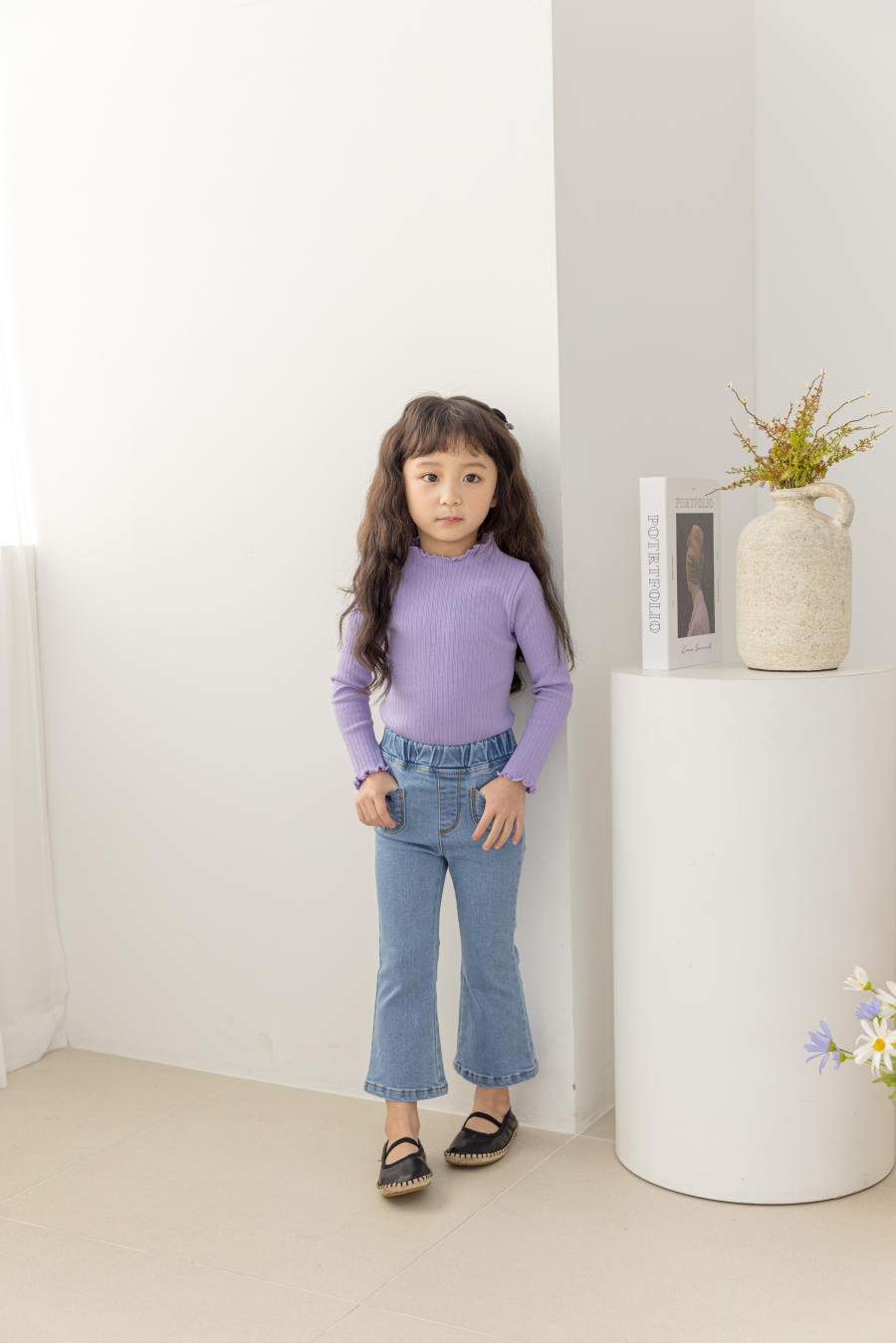 韓國 Orange Mom - 卷卷邊針織羅紋上衣-紫