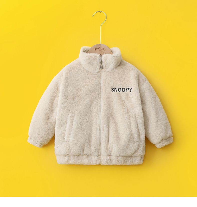 卡通人物史努比加厚毛絨絨半高領外套-SNOOPY戴墨鏡-杏色