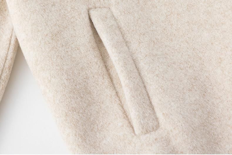 披肩可拆卸落肩短毛保暖大衣-米色