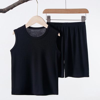 莫代爾薄款圓領無袖家居服套裝/空調服-黑色