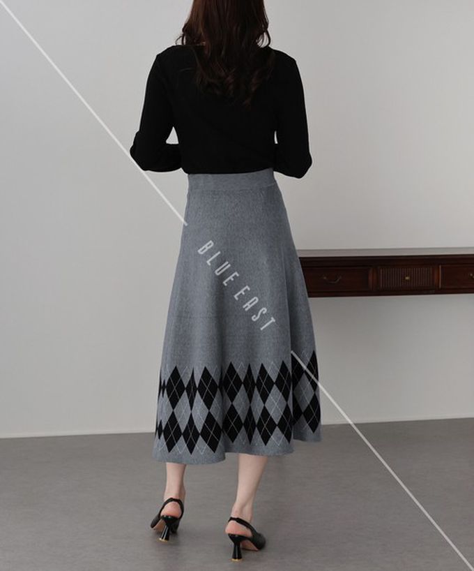 日本 BLUE EAST - 氣質女伶全腰鬆緊皺摺長裙-菱格-咖啡 (M)