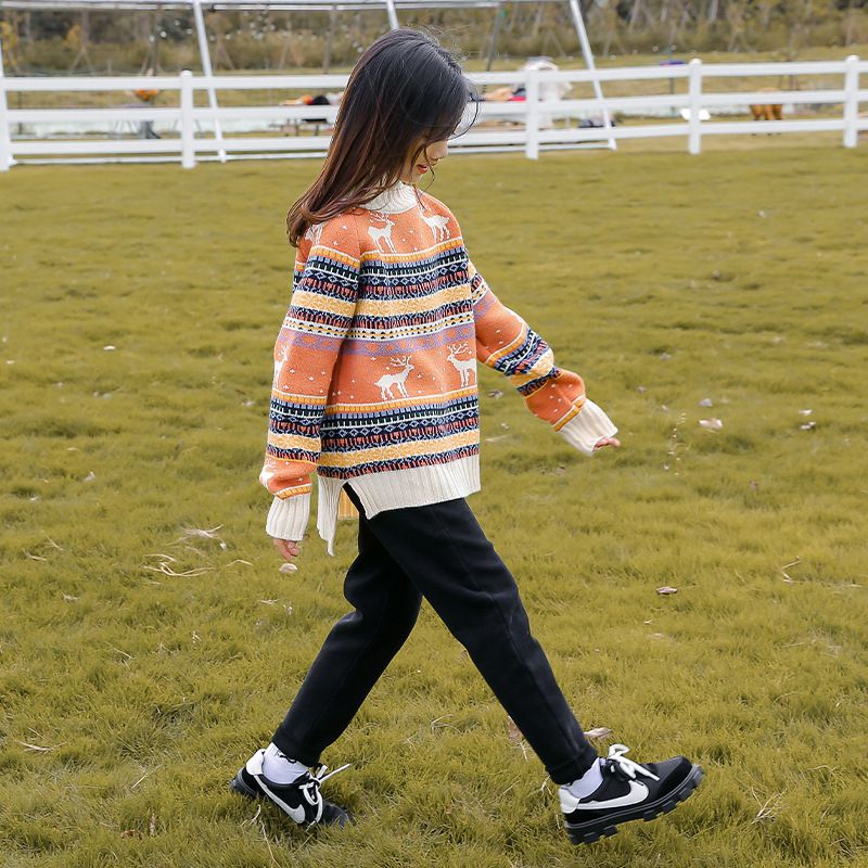 北歐風圖騰針織毛衣-小鹿-紅色