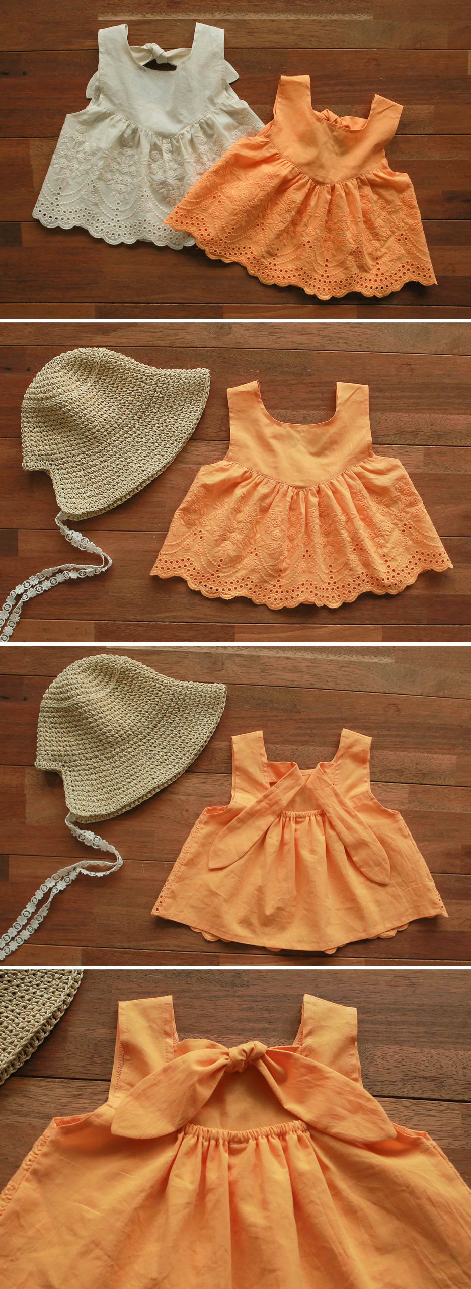 韓國 PuellaFLO - 後背蝴蝶結鏤空雕花上衣-橘