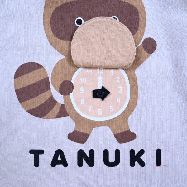 日本 Baby Room - 立體翻翻樂長袖上衣-狸貓時鐘-薄荷