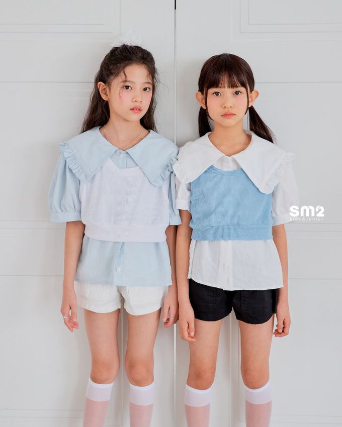 韓國 sm2 - 大荷葉翻領短袖襯衫-水藍