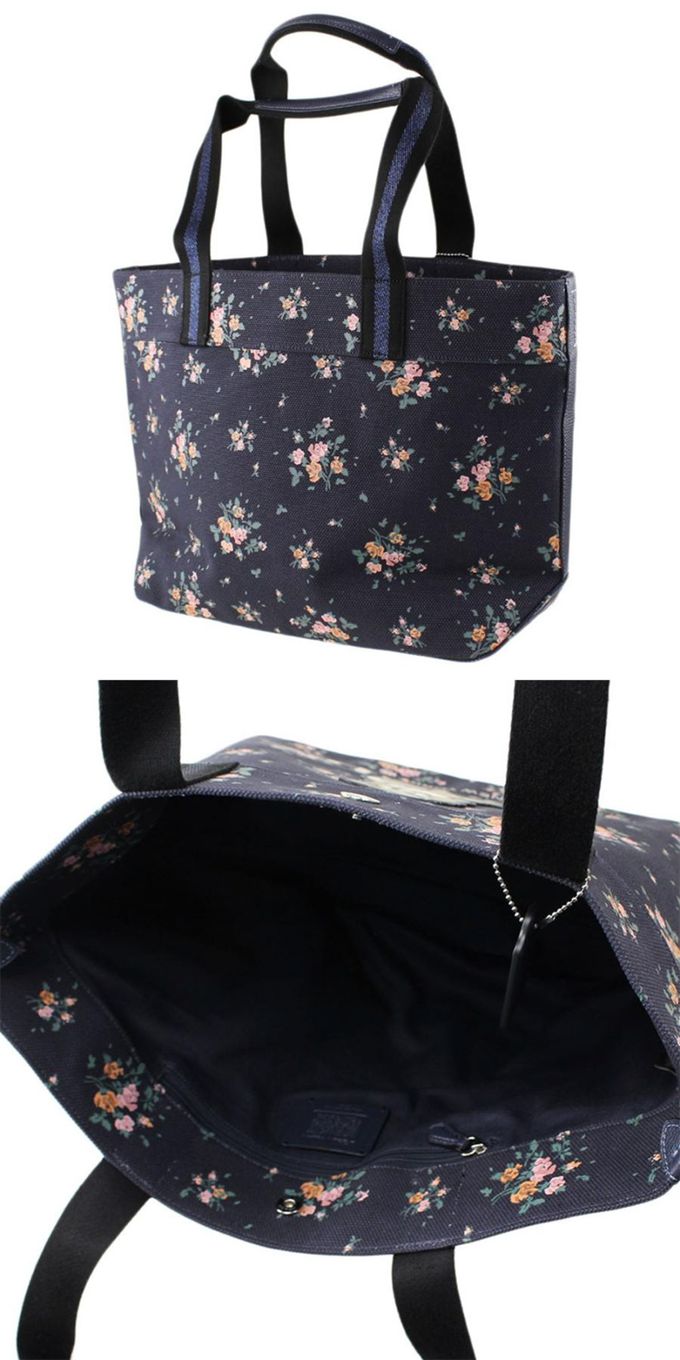 COACH - 桑妮兔聯名帆布托特包 (黑底花朵)