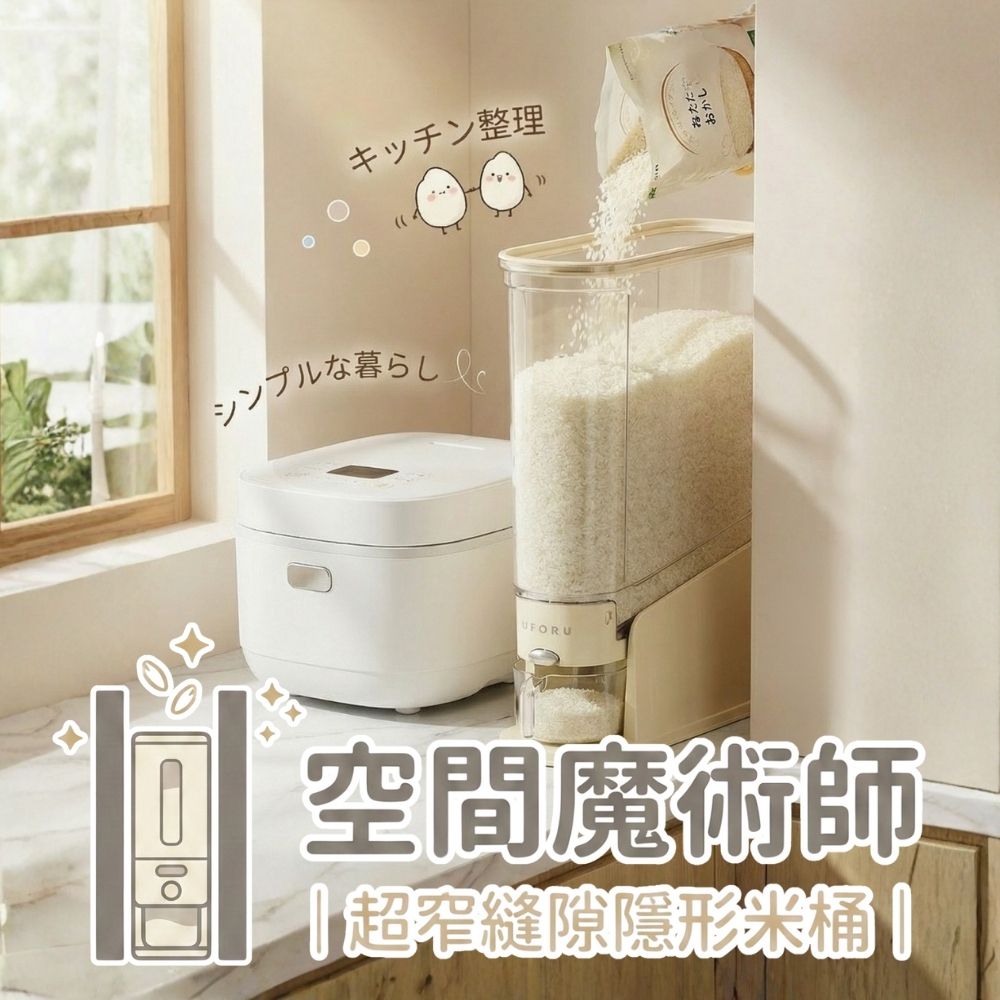 廚房空間魔術師｜極窄縫隙隱形米桶-米白