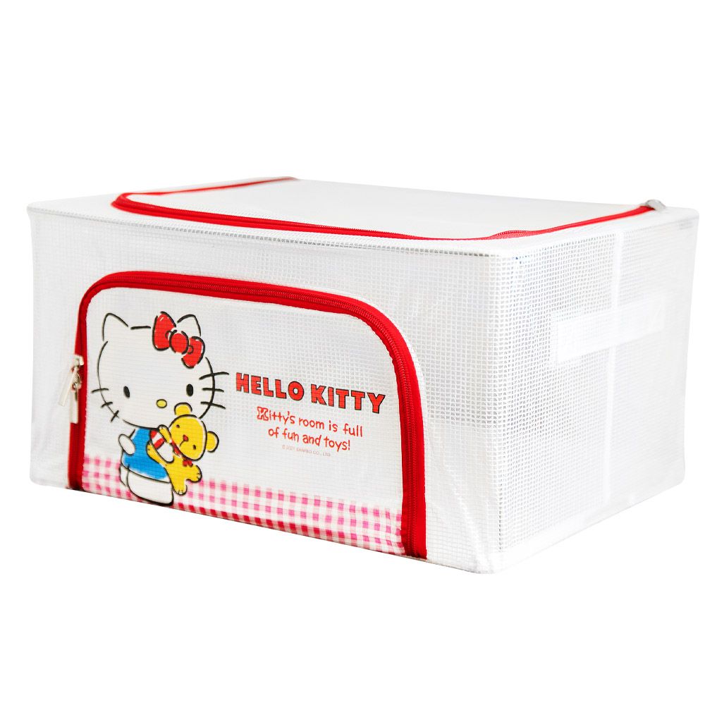 Sanrio三麗鷗 Hello Kitty格紋  22L 透明網格摺疊收納箱  置物櫃 摺疊箱 衣物收納箱