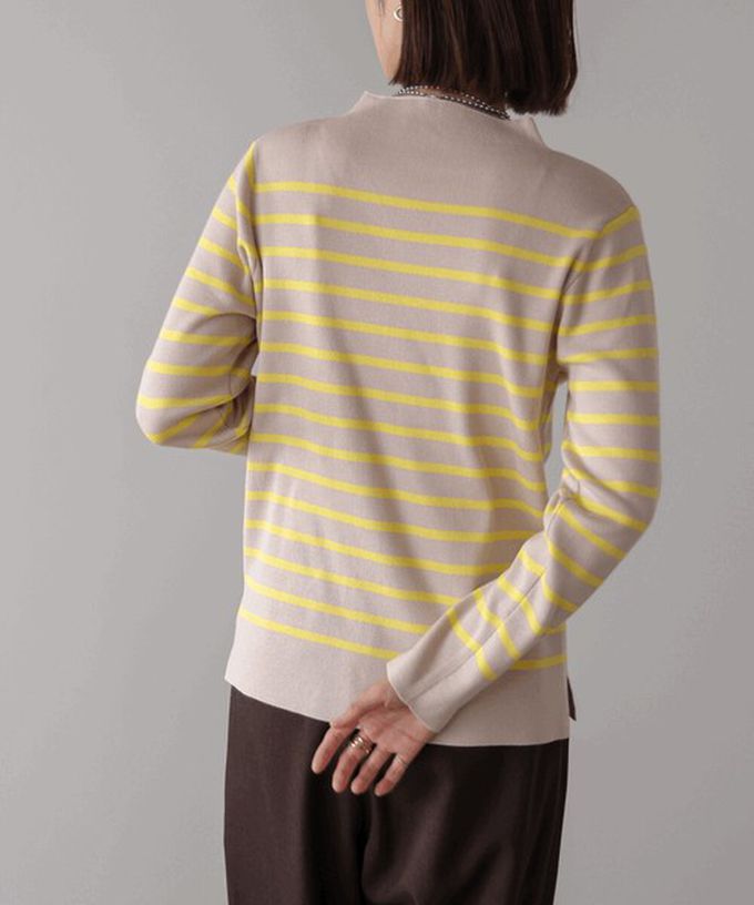 日本 Bab - 俐落感簡潔小立領針織上衣-杏x黃條紋