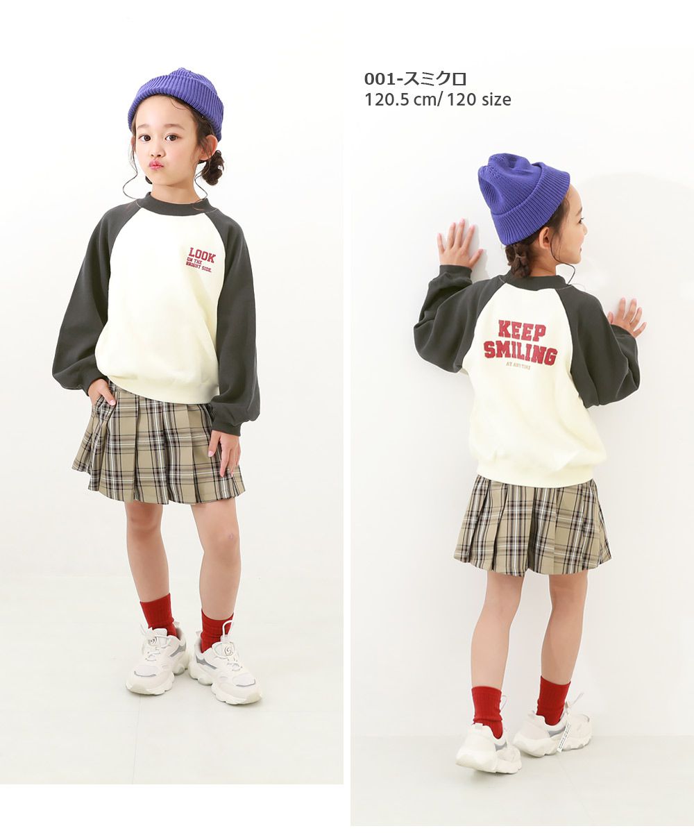 日本 devirock - 背後微笑標語撞色袖大學T-淺藍