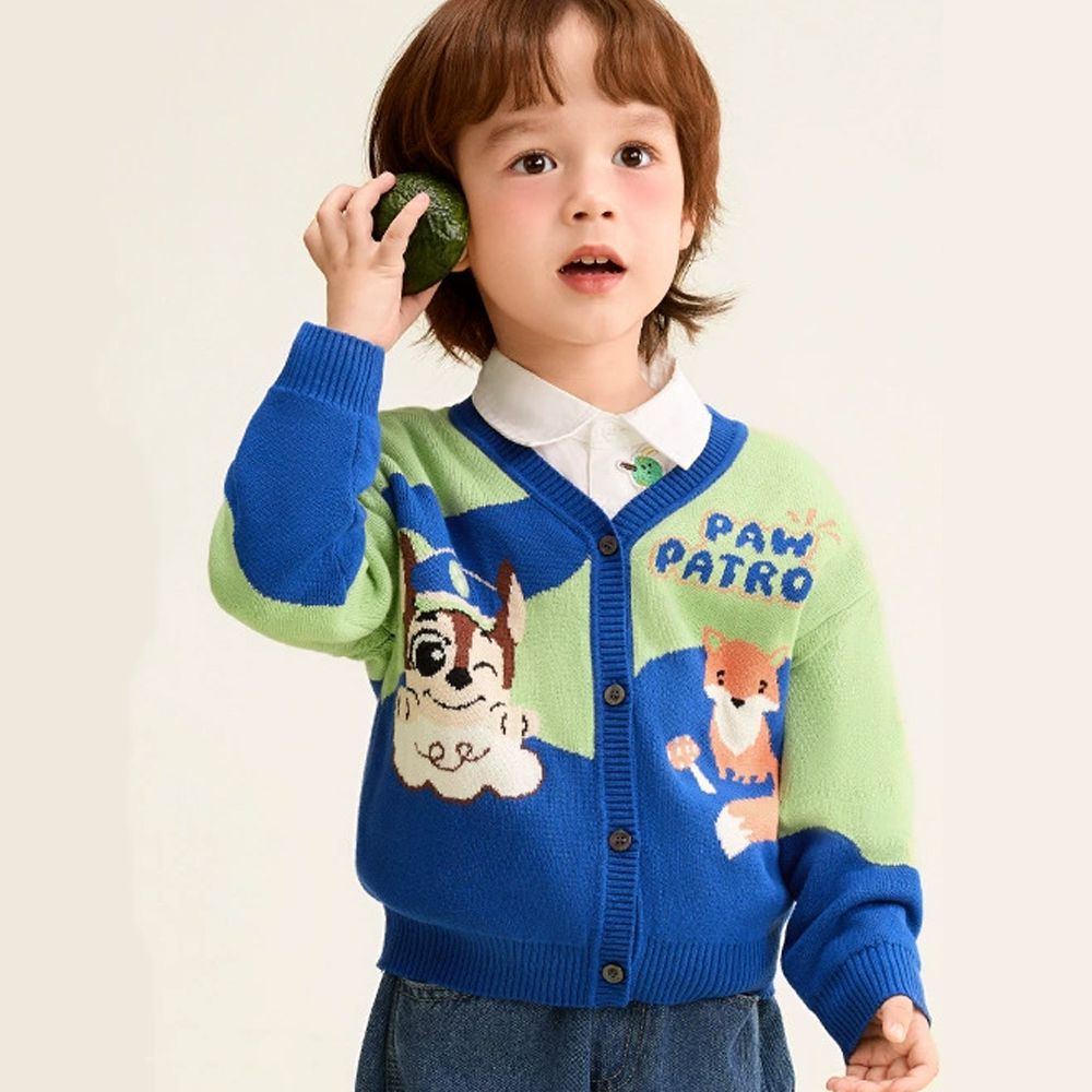 卡通汪汪隊純棉針織外套-卡通人物阿奇-藍綠