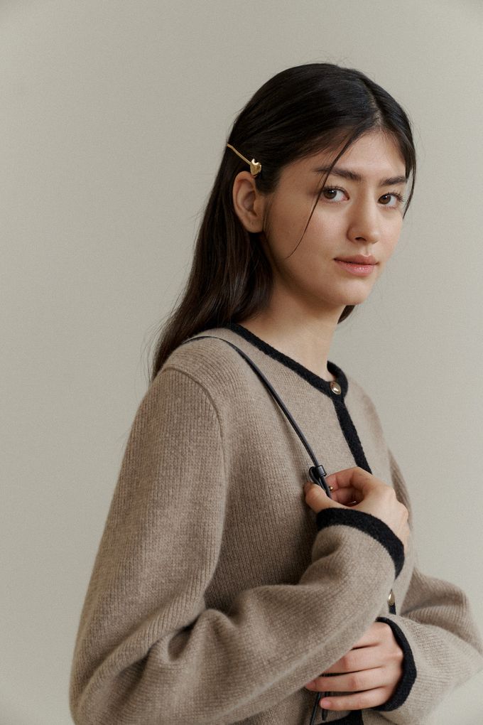 韓國女裝連線 - 百搭無領金釦針織外套-深藍 (FREE)