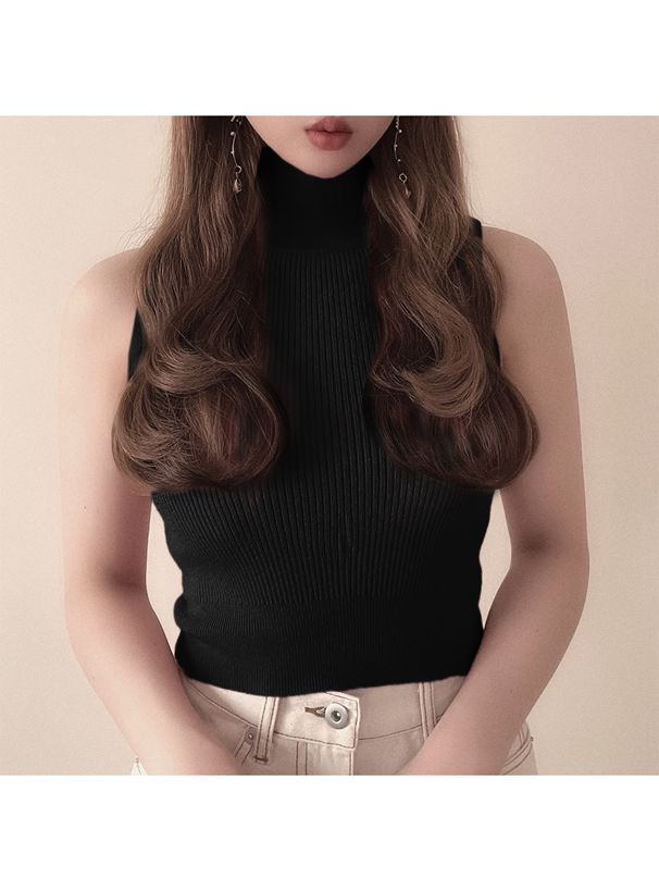 日本 GRL - 顯瘦高領針織背心/無袖上衣-春櫻粉