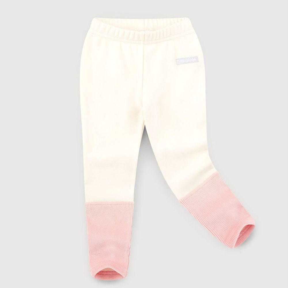 韓國 Jelispoon - (內刷毛)異材質拼色內搭褲-象牙白粉紅