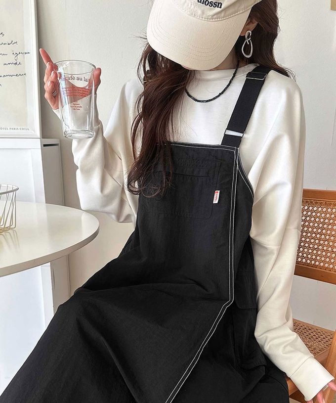 日本 Classical Elf - Java 工裝風舒適傘擺尼龍吊帶裙-軍綠