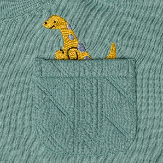 akachan honpo - 長袖鋪棉休閒上衣-拼接-綠色