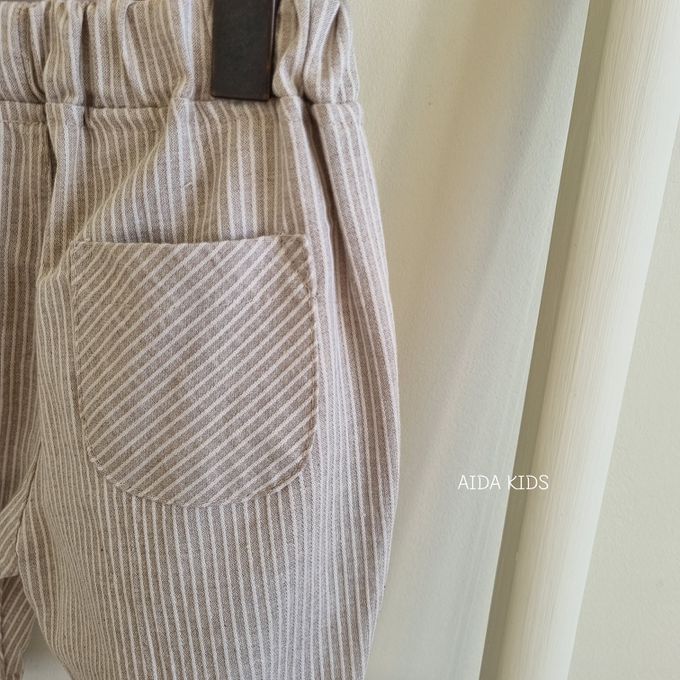 韓國 AIDA - 鬆緊腰直線紋路直筒長褲-米咖