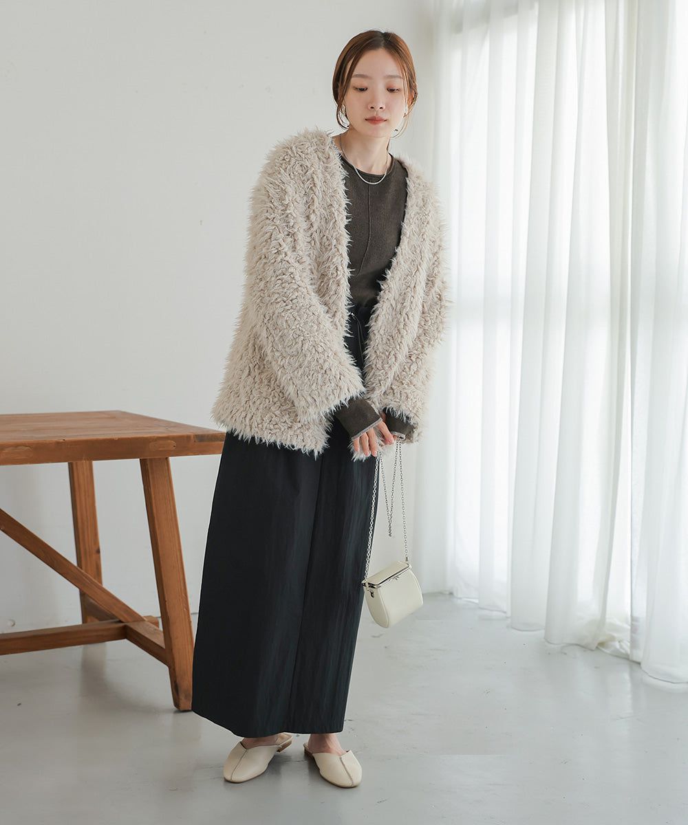 日本 Bab - 蓬鬆存在感絨毛開襟外套-淺粉紅