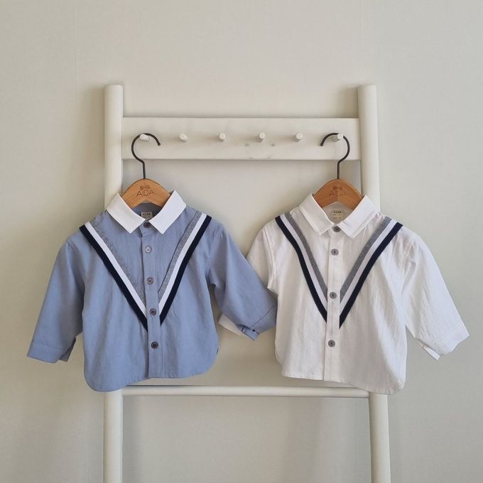 韓國 AIDA - (不含領結)V字裝飾翻領長袖襯衫-白