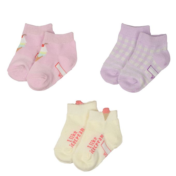 akachan honpo - 踝襪3雙組-冰-紫色 (9~14cm)