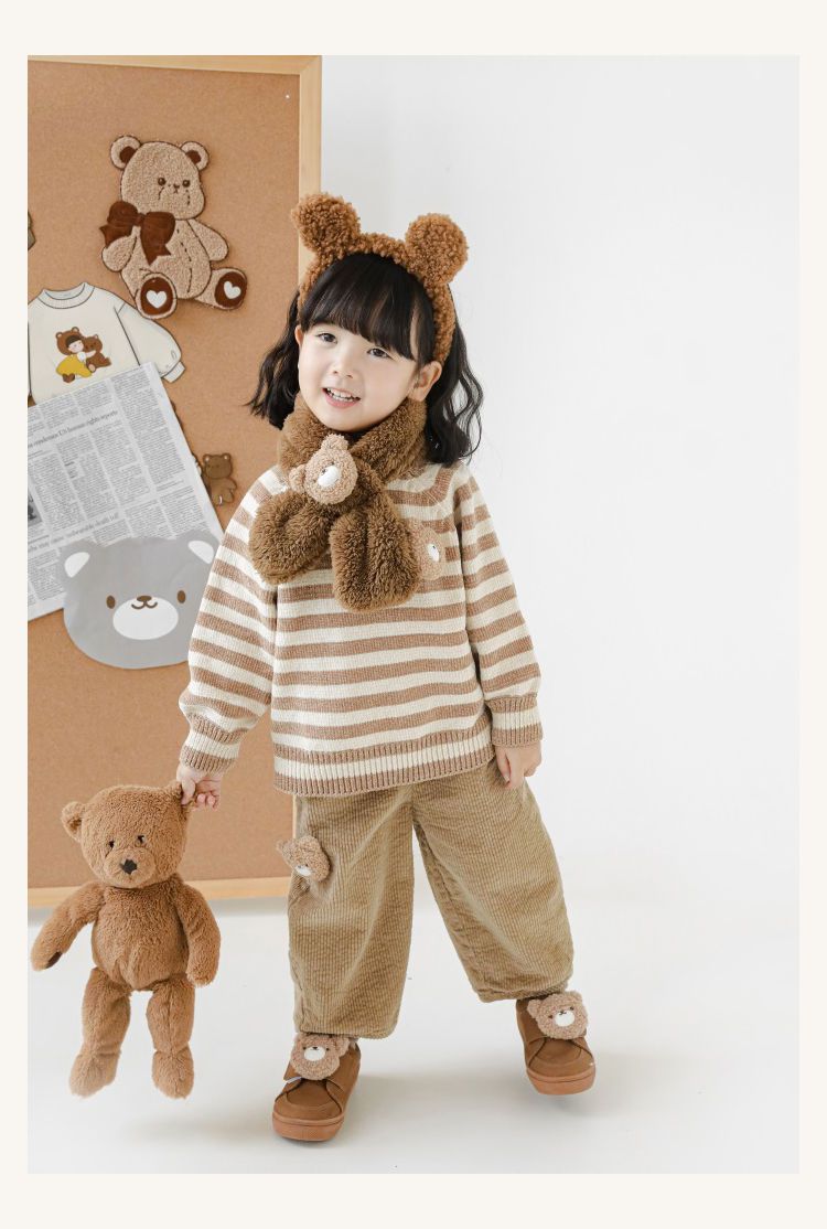 TONGMO - 立體造型腰鬆緊保暖寬褲-兔子-米白色