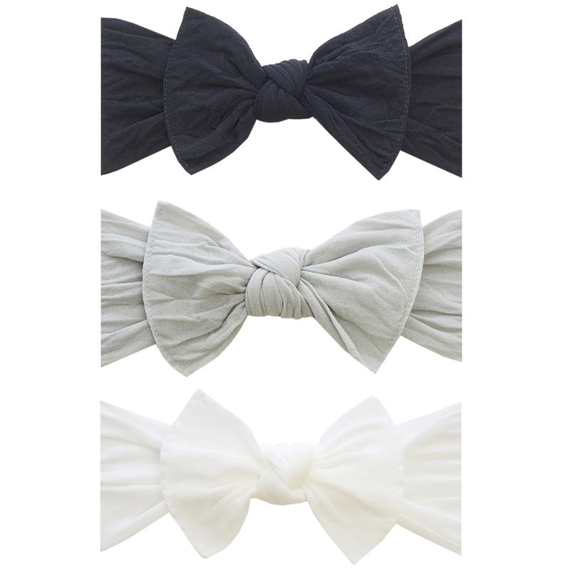 美國baby bling - 純手工極優雅細緻輕柔微彈性/毫無束縛感蝴蝶結髮帶/髮飾禮盒組-黑灰白