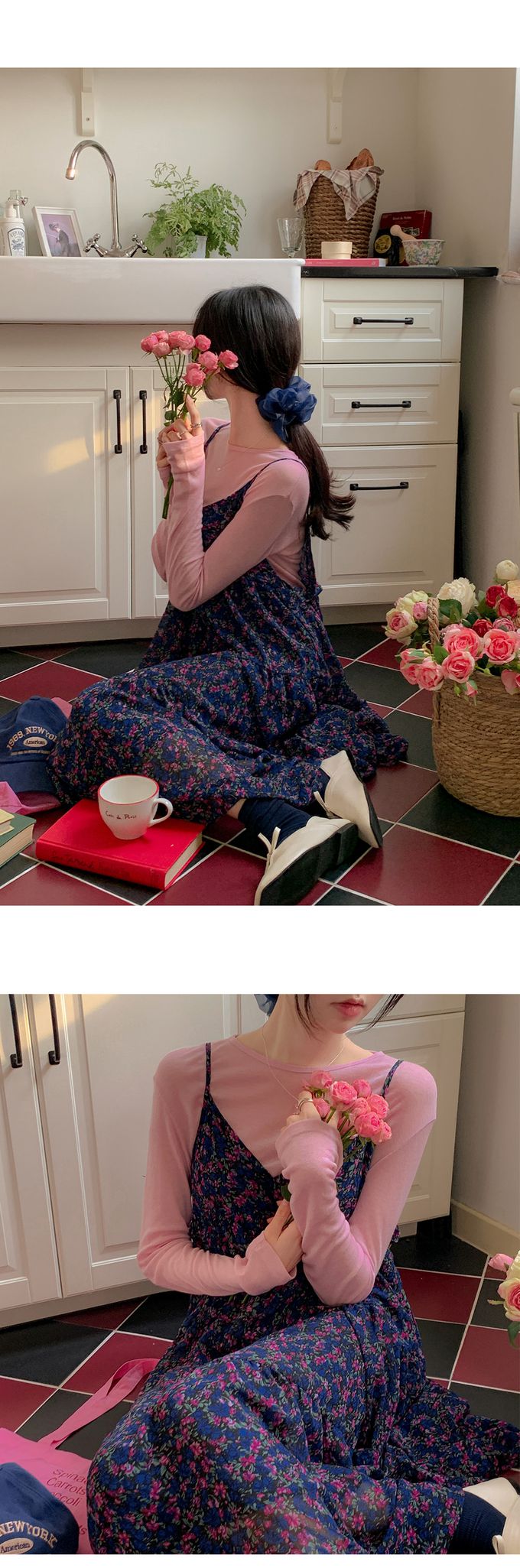 韓國女裝代購 - 搭配必備！極簡薄透長袖上衣-粉 (FREE)