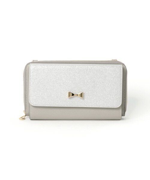 日本 cachecache - 3way蝴蝶結錢夾包-SILGY銀粉x灰