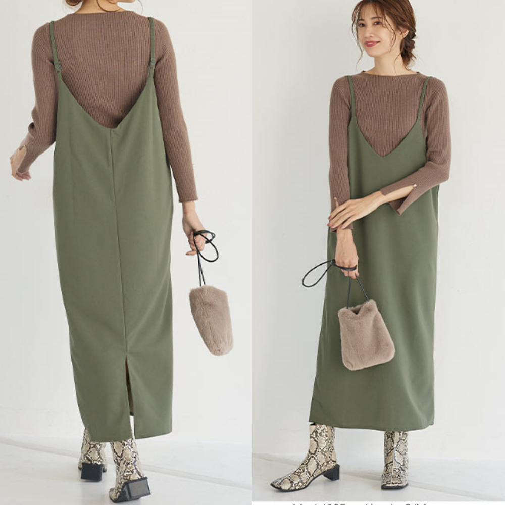 日本 Kobe Lettuce - 休閒簡約V領吊帶裙-黑