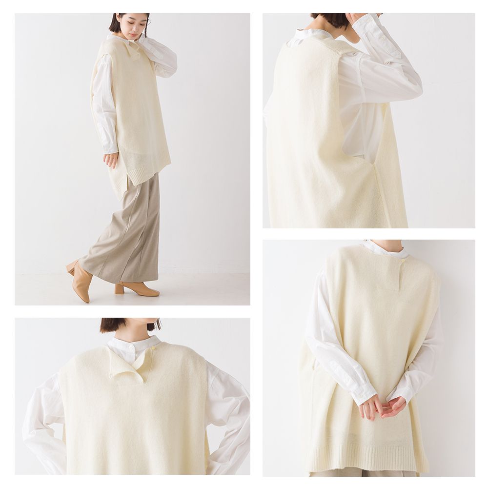 日本 OMNES - 百搭圓領羊毛保暖背心-時尚黑