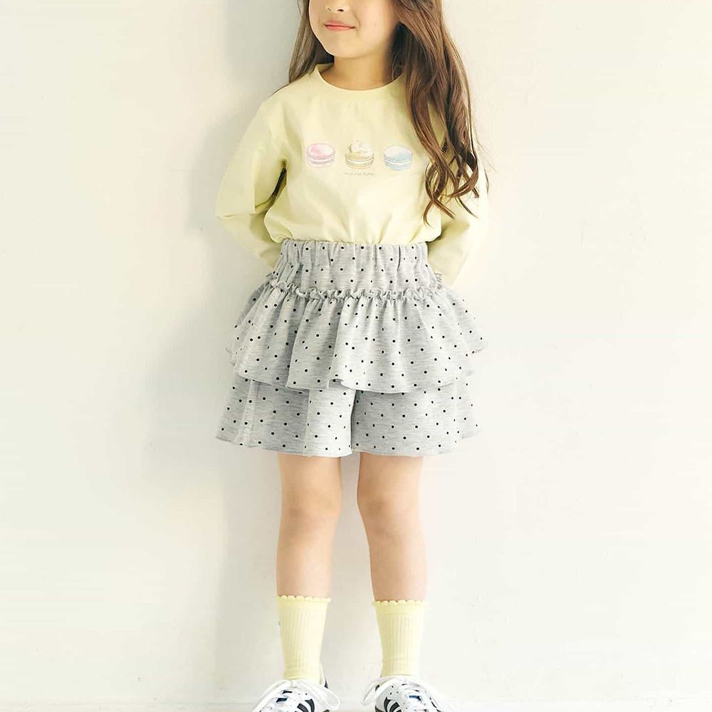 俏麗分層荷葉輕盈短褲-點點-淺灰