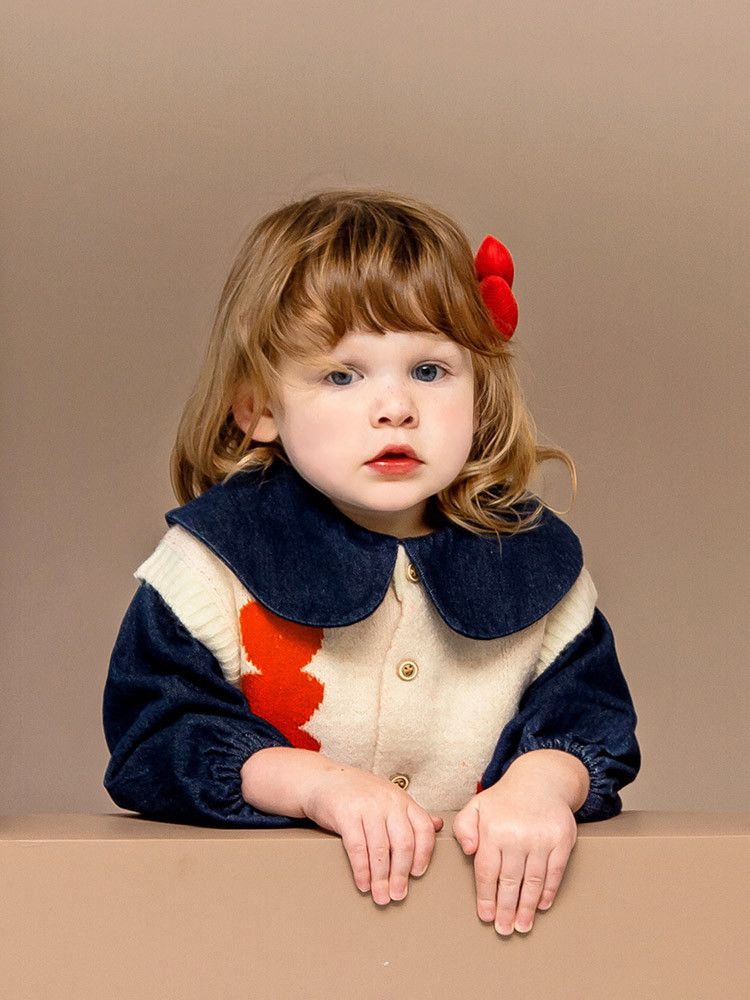 韓國Pimpollo - 愛心印花開衫針織背心-藍