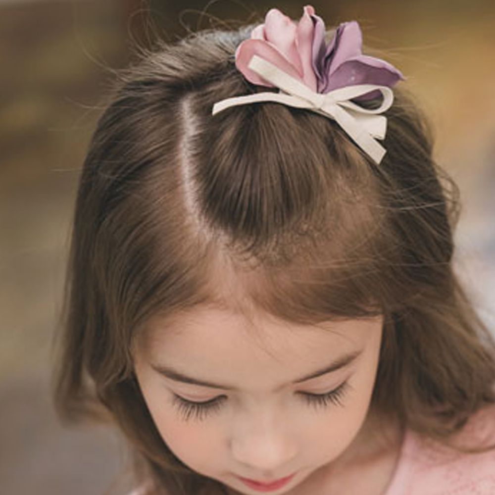 韓國 Coco Ribbon - 美麗花朵髮夾-粉紅X紫