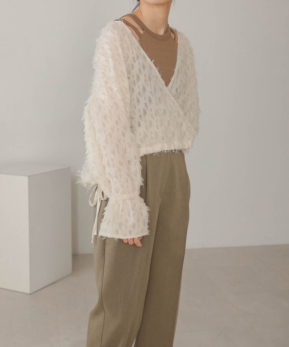 日本 Bab - 2WAY透感抽鬚糖果袖上衣-淺粉