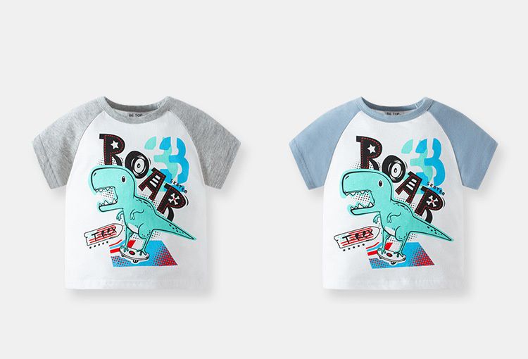 BE TOP - 純棉短袖上衣-ROAR滑板恐龍-灰色