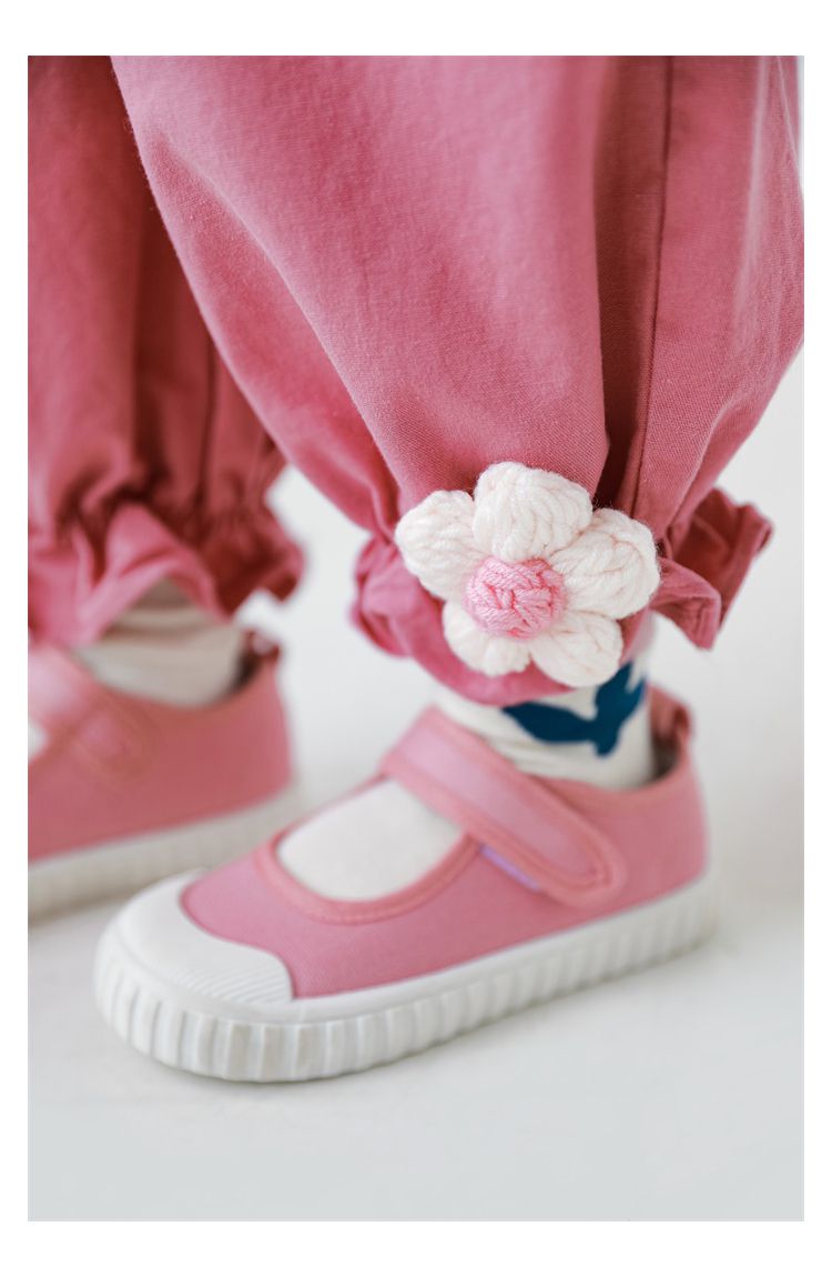 腰鬆緊百搭花苞束口長褲-花花-亮粉色