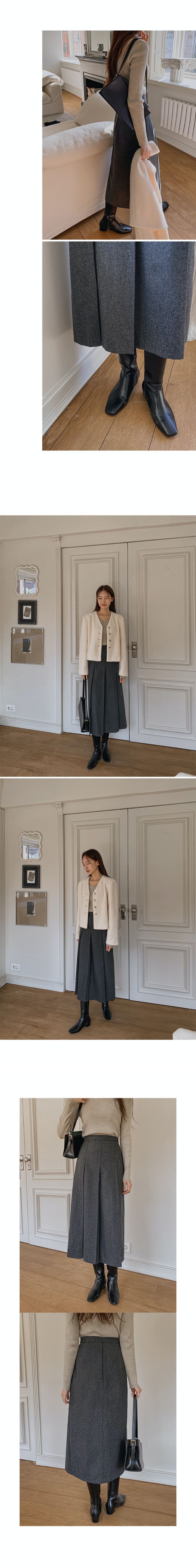 韓國 Urbantheroom - 都市感混羊毛後拉鍊中長裙-深灰