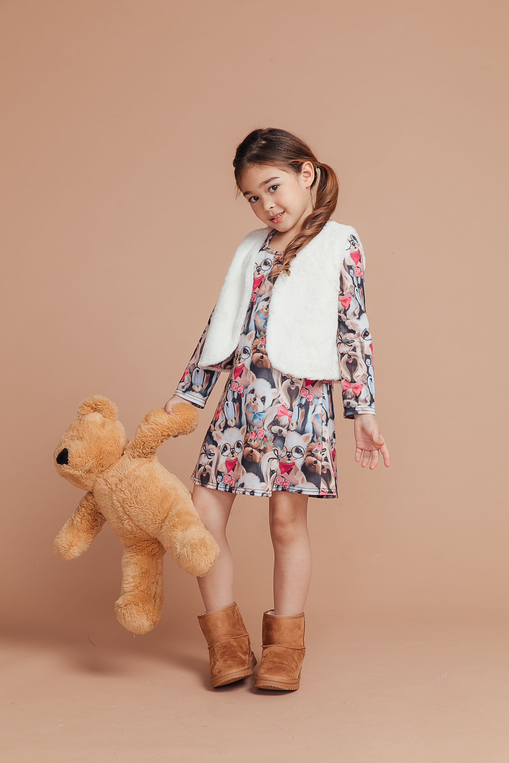 Love, Charlotte - 小狗洋裝配毛毛背心-小狗洋裝-內含洋裝+背心