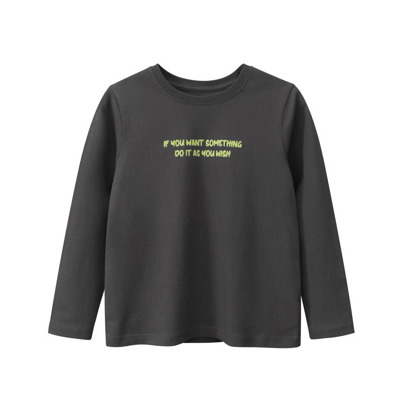 純棉圓領長袖上衣-英文字母-深灰色