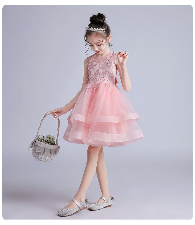 蕾絲網紗無袖澎澎紗裙-亮片小花-白色