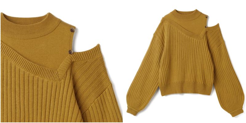 日本 GRL - 設計感拼接單挖肩羅紋針織毛衣-氣質杏