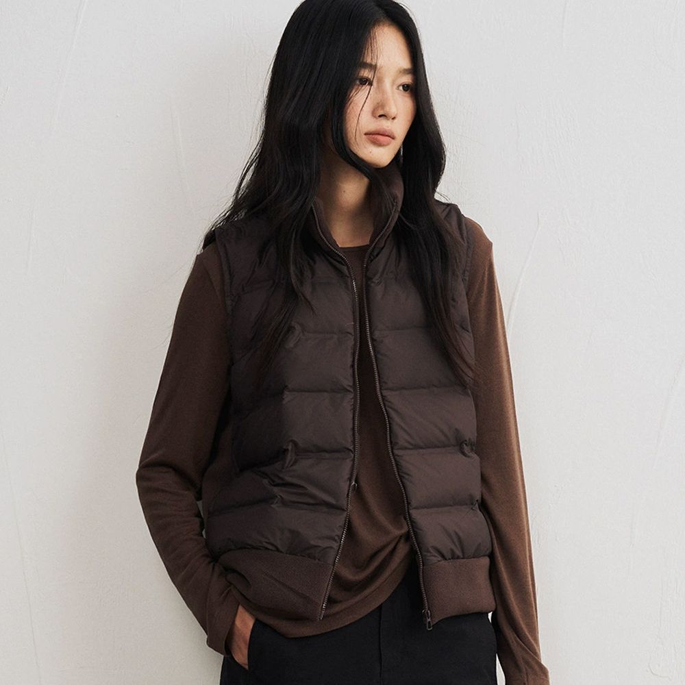 90%羽絨拼接搖粒絨背心-百搭棕